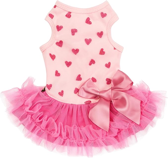 Fitwarm Sparkly Heart Dog Tutu Dress, Birthday Clothes for Small Dogs Girl, Pet Outfit, Light Pink, Hot Pink, Medium