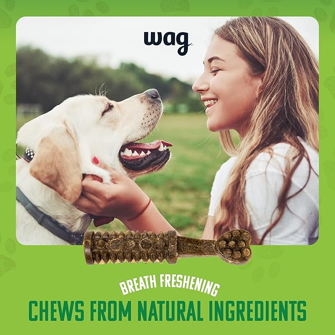 Amazon Basics Dental Dog Treats to Help Clean Teeth & Freshen Breath for Large Dogs, Unflavored, Per Pack: 24 Count, 2.25 pounds (Previously Wag)