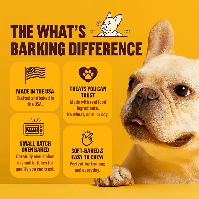 What's Barking Soft Bites, Soft Chewy Dog Treats for Training or Snacking, Pet Essentials, Bite Size Pieces for Dogs, Natural Ingredients, Made in USA, Resealable Bag (Pack of 1, Strawberry Mint)