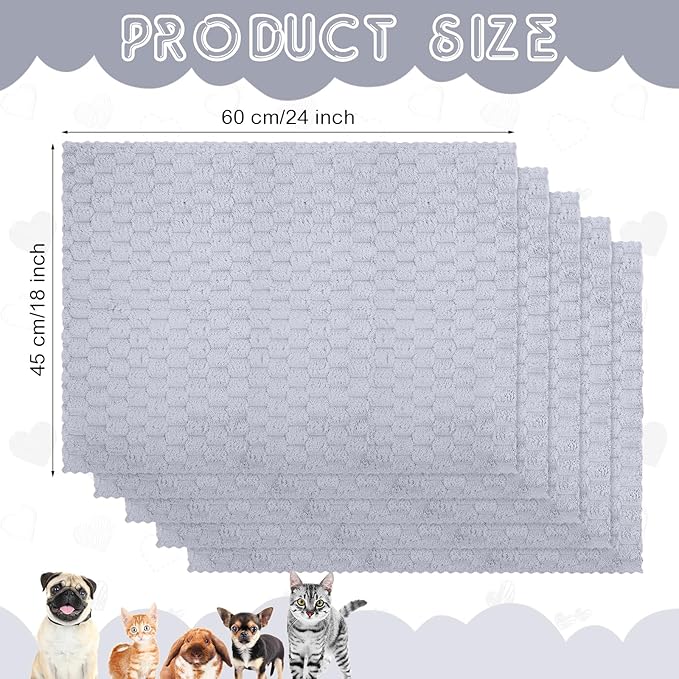 SmoothNovelty 5 Pcs Waterproof Guinea Pig Blankets Washable Small Animal Pee Pad Pet Blanket Sleep Bedding Mats Absorbent Guinea Pig Cage Liner Reusable Pet Sleep Pad (Light Gray,18" X 24",Waffle)