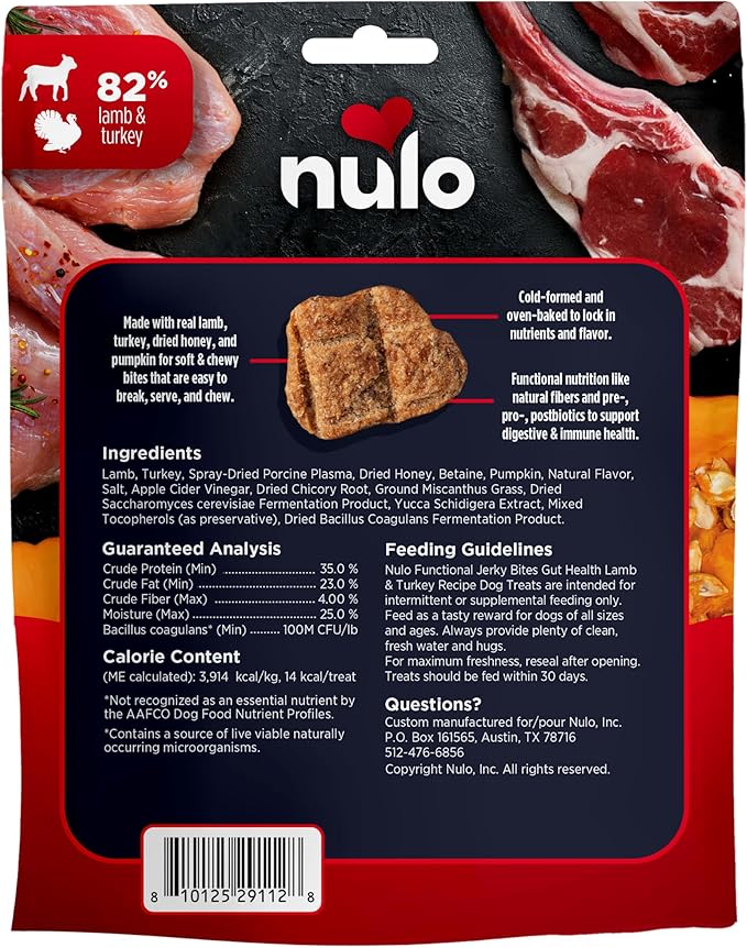 Nulo Functional Jerky Gut Health Lamb & Turkey Dog Treats 5 OZ Bag