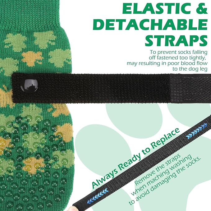 EXPAWLORER Anti Slip Dog Socks to Prevent Licking Paws, Dog Shoes Booties for Small Medium Large Senior Dogs, Traction Control Boots & Paw Protectors for Hardwood Floors St. Patrick's Day Green L