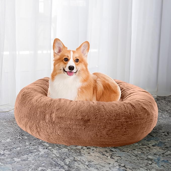 PETMAKER Dog Bed - Donut Pet Bed for Medium Dogs - Dog Bed with Removable Washable Cover and Anti-Slip Bottom - Puppy Essentials (Beige)