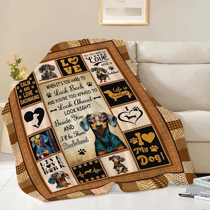 Dachshund Throw Blanket Weiner Dog Dachshund Puppy Stuff Gifts for Dog Lover Kids Girls Boys Adults Women Men Soft Cozy Warm Plush Fluffy Fuzzy Fleece Blanket Decor 60''X80''