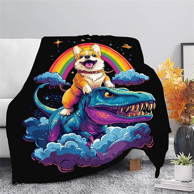 Corgi Blanket Funny Cartoon Corgi Dinosaur Throw Blanket Gifts for Corgi Lovers Girls Boys Kids Men Women Adults Super Soft Cozy Plush Fluffy Fuzzy Fleece Blanket Home Decor 40''X50''