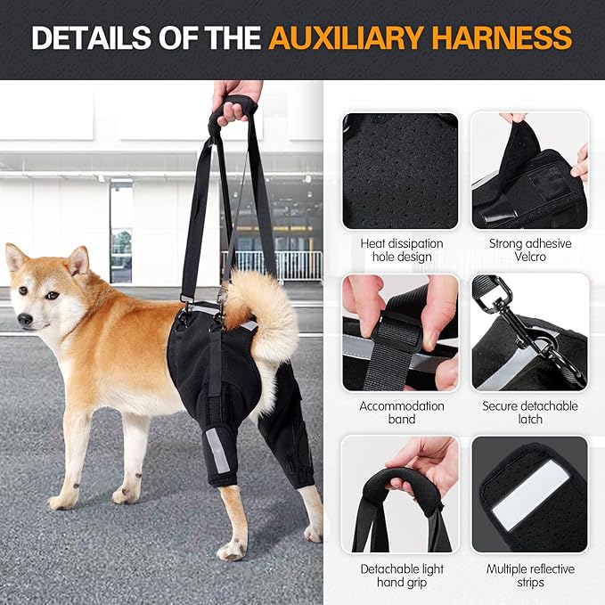 Pet Lift Harness for Large Medium Dogs, Carrier Sling Hind Leg Support Harness, Doggie Hip Dysplasia Support Brace, Reflective Pet Auxiliary Harness for Elderly Injured Arthritic Senior Disabled Dogs