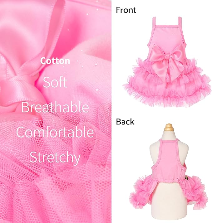 Fitwarm Sparkly Dog Tiered Dress, Fancy Dog Clothes for Small Dogs Girl, Bohemian Doggie Birthday Outfit, Pet Apparel, Pink, XS