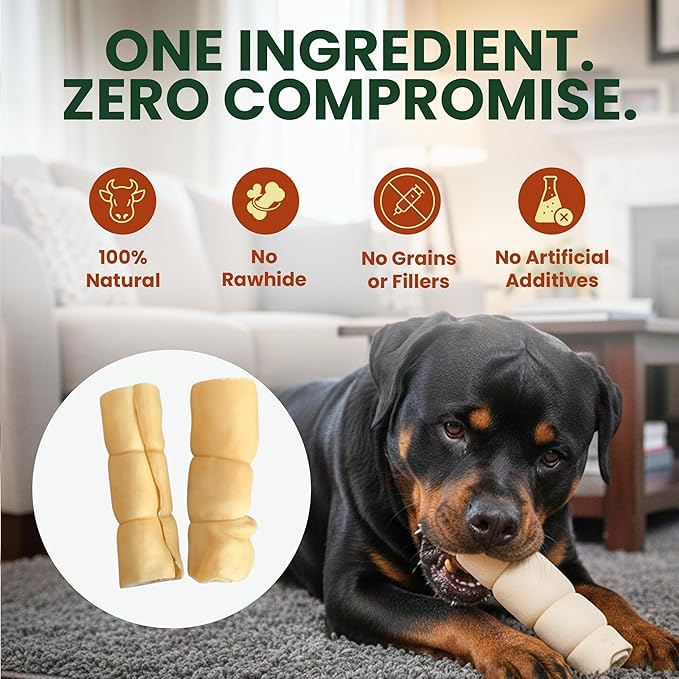6 Pack 10 Inch Beef Cheek Rolls Extra Thick for Large Dogs – Digestible Rawhide Alternative Chews, Long Lasting Dental Treats, Single Ingredient Natural Dog Chews for Dogs