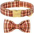 Unique style paws Cotton Dog Collar with Bow Autumn Puppy Collar with Colorful Orange Grid for Small Medium Large Boys Girls Dogs