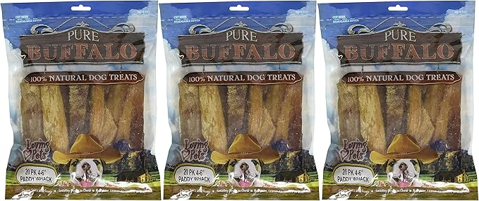 Loving Pets 60 Pack of Pure Buffalo Paddy Whack Backstrap Tendon Dog Treats, 4 to 6 Inch, Single Ingredient