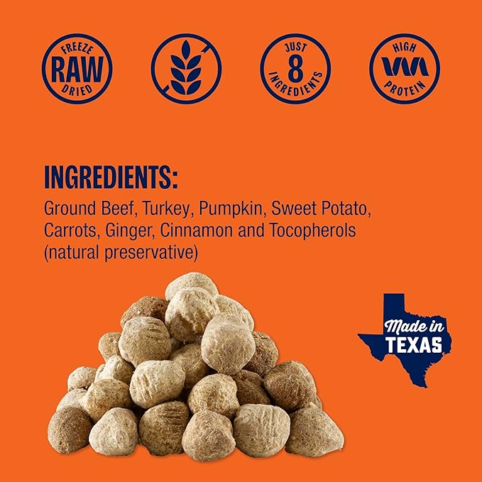 Muenster Freeze Dried Pumpkin Meatball Dog Treats 4 oz - Grain Free, Made in USA