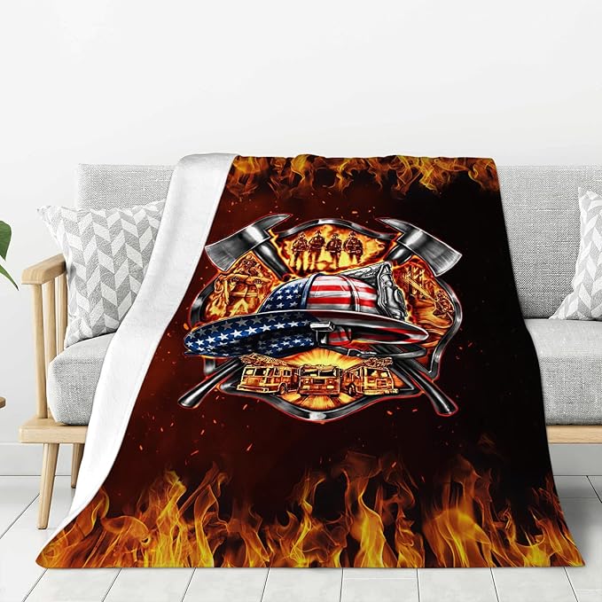 banonaty Firefighter Blanket Fire Fighter Throw Blanket Cozy Fleece Flannel Plush Bedding Fireman Gifts for Men Firefighters for Couch Sofa Bed Decor 40"X50"