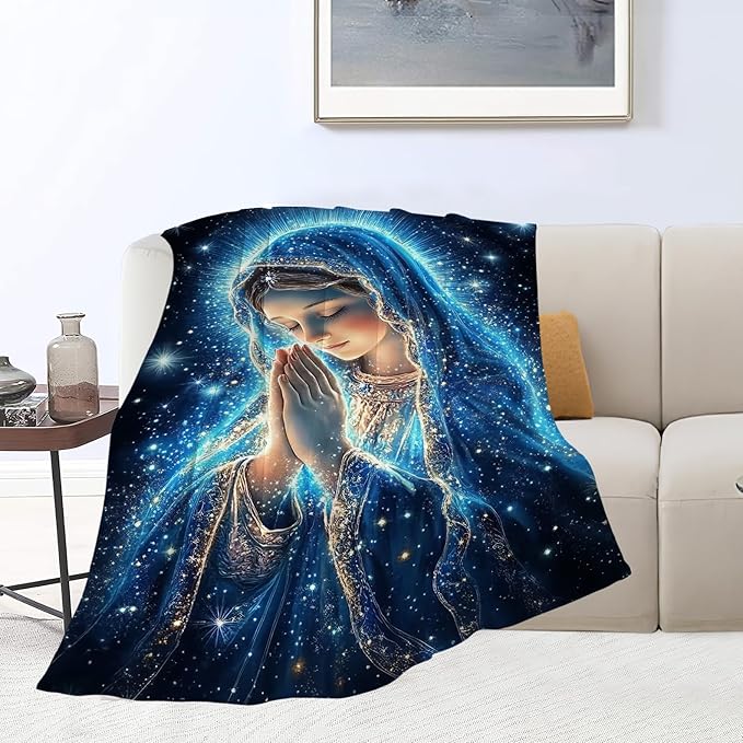 Virgin Mary Blanket, Mother Mary Throw Blankets, Space Gifts for Women Men Boys Girls Lover Adult Cozy Fleece Flannel Bedding Stuff Plush for Couch Sofa Bed Decor 80"X60"