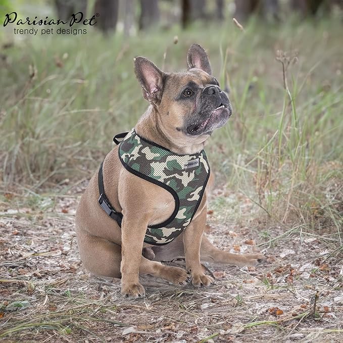 Parisian Pet Camo Dog Harness - Breathable Mesh No Pull Puppy Harness with Leash Ring - Adjustable Harnesses for Dogs - Soft Padded Step-in Pet Vest - Lightweight Dog Vests for Small Sized Dogs