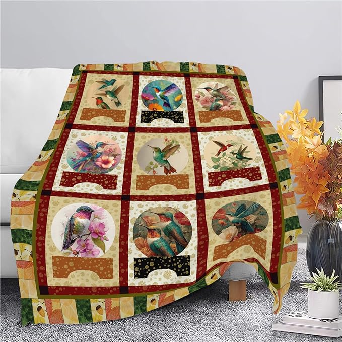 Hummingbird Throw Blanket Hummingbird Bird Stuff Gifts for Kids Girls Boys Adults Women Men Soft Cozy Warm Plush Fluffy Fuzzy Fleece Blanket Decor 50''X60''