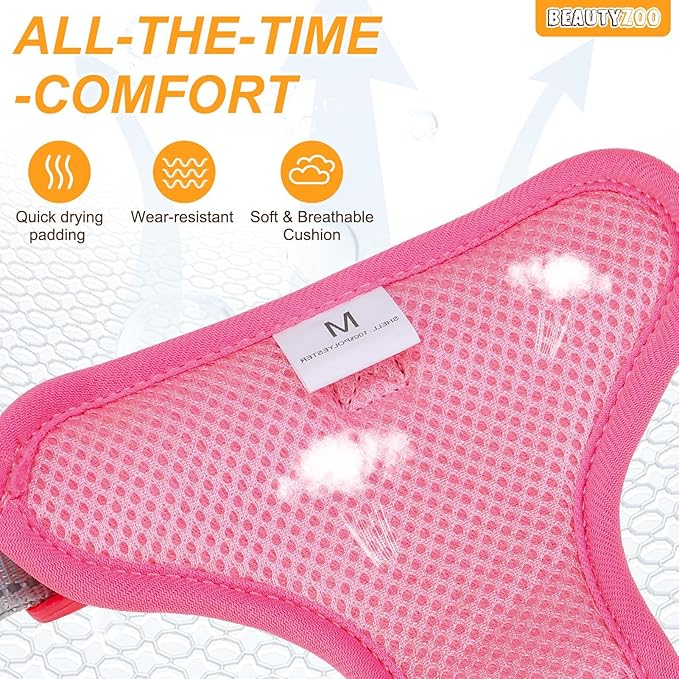 BEAUTYZOO No Pull Dog Harness Large, Adjustable Dog Harness and Leash Set -Easy Wearing with 3 Buckles/Control Handle,No Choke Soft Padded Reflective Pet Vest for Training Walking Hiking,Rose XL