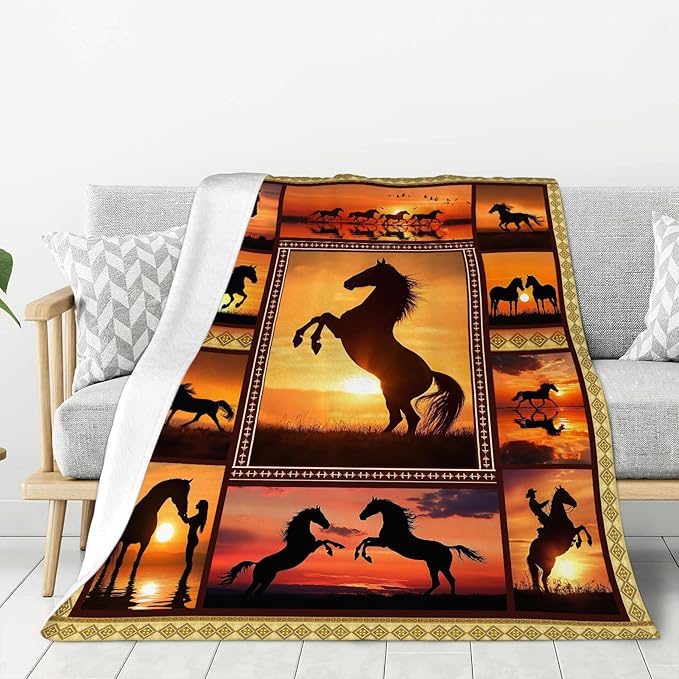 Horse Blanket, Western Throw Blankets, Horse Gifts for Girls Women Men Boys Lover Adult Cozy Fleece Flannel Bedding Stuff Animal Plush for Couch Sofa Bed Decor 50"X40"