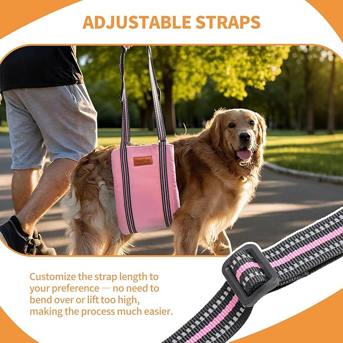 Dog Lift Harness for Large Dogs, Adjustable Comfortable Dog Sling with Handle, Knee & Rear Leg Support for Torn ACL Rehabilitation, Weak Rear Legs, Helps Senior, Disabled Canines(Pink,XL)