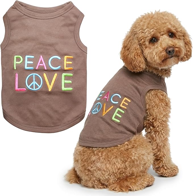 Parisian Pet Dog Shirt - 100% Cotton Peace Love Shirts for Large Dogs - Sleeveless Pet Clothes - Lightweight Dog T Shirts - Breathable Puppy Clothes - Stretchy Unisex Dogs Apparel