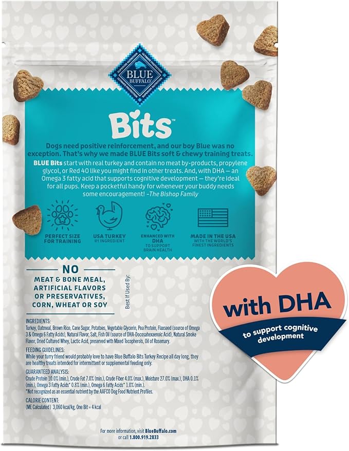 Blue Buffalo Blue Bits Natural Soft-Moist Training Dog Treats, Turkey 4-oz (6 Pack)