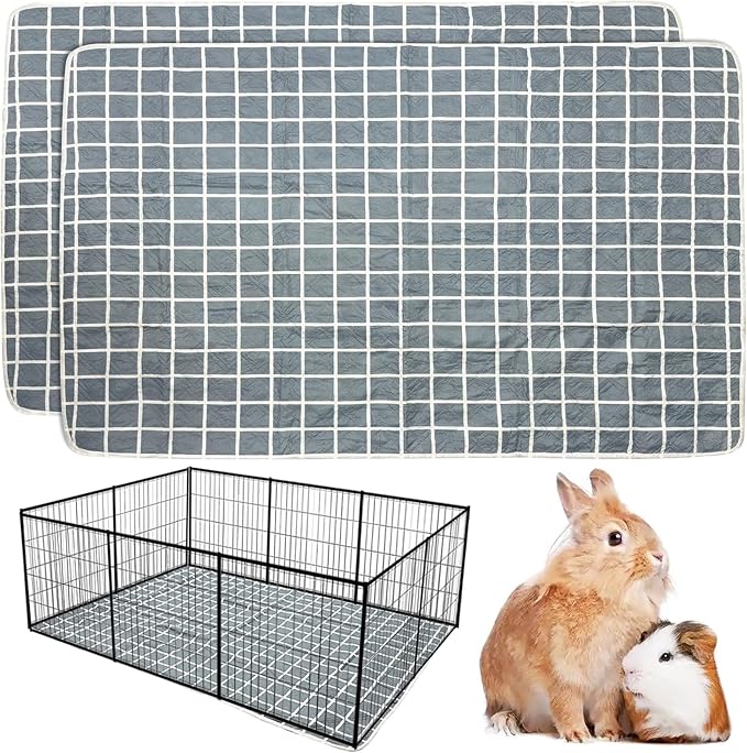 PINVNBY 2 Pack Guinea Pig Cage Liner, 57.1" x 38" Washable Pee Pads for Rabbit Waterproof Reusable Guinea Pig Mat Fast and Super Absorbent Bedding for Small Animals Rabbit Hamster Chinchillas