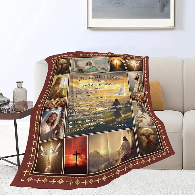 Christian Jesus Blanket Inspirational Bible Verse Religious Faith Healing Prayer Throw Scripture Spiritual Catholic Gifts for Men Women Boys Girls Kids Adults Plush Fuzzy Fleece Decor 50''X60''