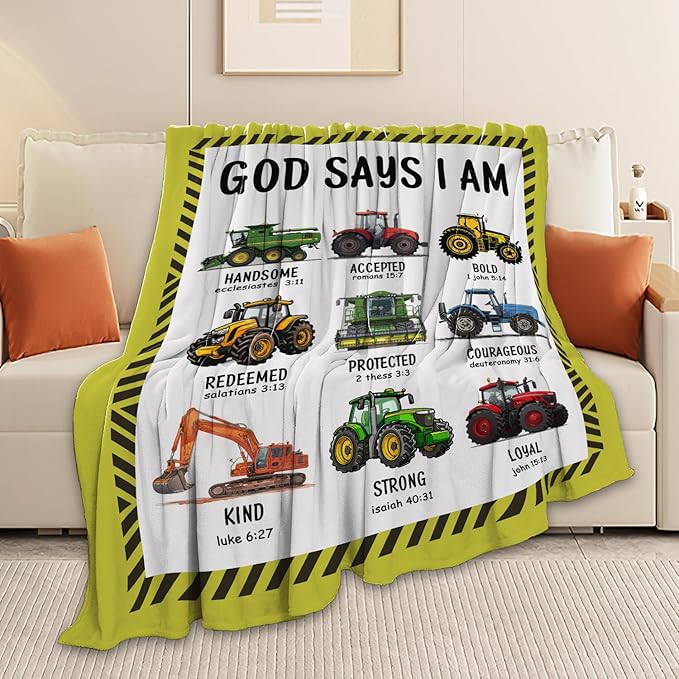 Tractor Throw Blanket Farm Tractor Stuff Gifts for Kids Girls Boys Adults Women Man Soft Cozy Warm Plush Fluffy Fuzzy Fleece Blanket Decor 50''X60''