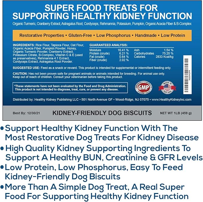 Kidney Restore Bacon Flavor Dog Treats: Low Protein Dog Treats for Kidney Function Renal Friendly Low Protein 2-Pack