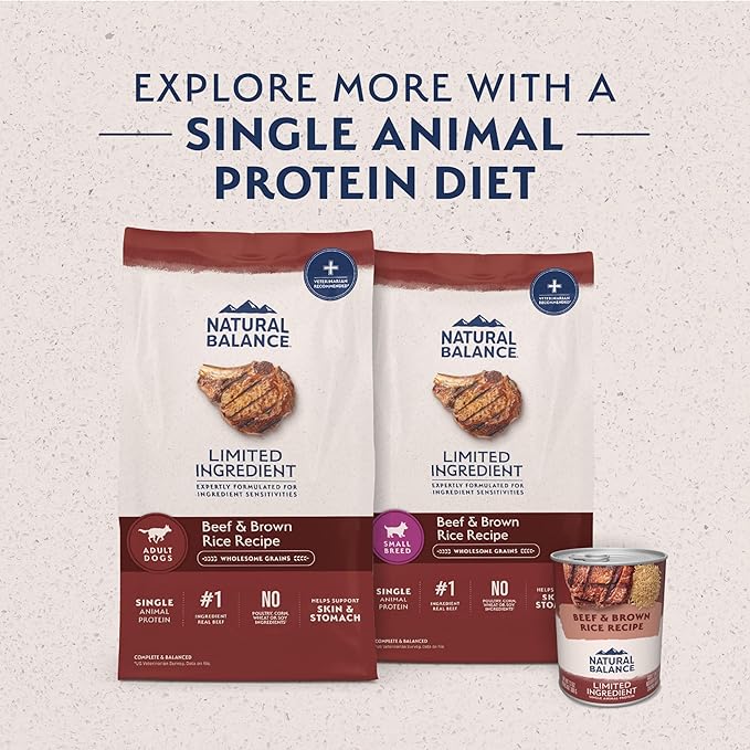 Natural Balance Limited Ingredient Small-Breed Adult Dry Dog Food with Healthy Grains, Beef & Brown Rice, 4 Pound (Pack of 1)