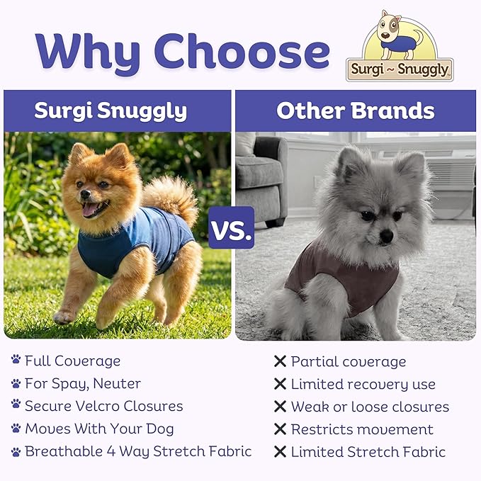Surgi Snuggly Dog Surgery Recovery Suit – Dog Onesie for Post Surgery Recovery, Female Spay & Male Neuter – Surgical Suit for Dogs, E-Collar Cone Alternative, Double Blue - Medium Long, 16" - 19" (EC)