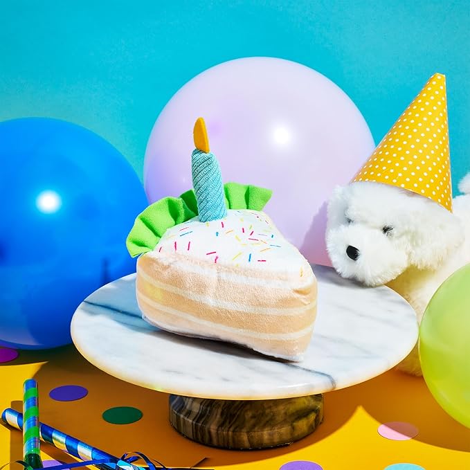 Thoughtfully Pets Dog Birthday Cake and Plush Toy Set, Mini Cookie Cake Treat with Birthday Banner Decoration, Puppy Party Celebration Gift, Hand Decorated Hollow Biscuit Treat for Dogs