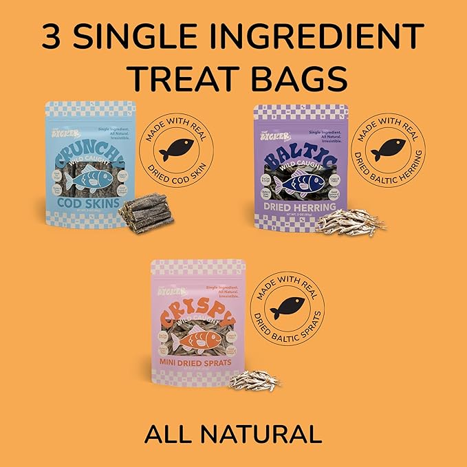 DTS5003A-3SET Gluten and Grain-Free Omega-3 Single Ingredient Crunch Dried Fish Chews and Treats for Dogs, Natural, Gluten & Grain Free, Healthy Training Treats, Variety 3 Pack