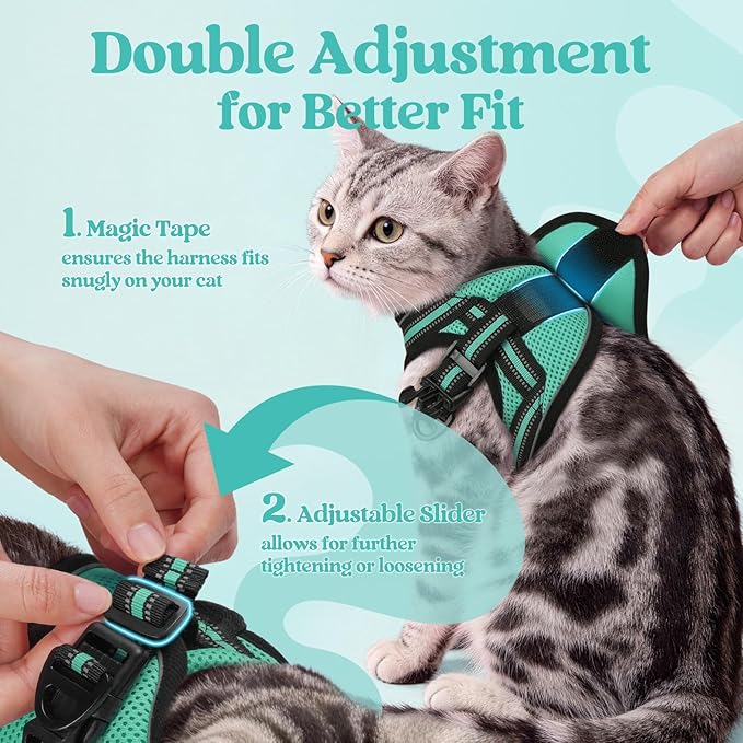rabbitgoo Cat Harness and Leash Set for Walking Escape Proof, Adjustable Soft Kittens Vest with Reflective Strip for Cats, Comfortable Outdoor Vest,Green,S