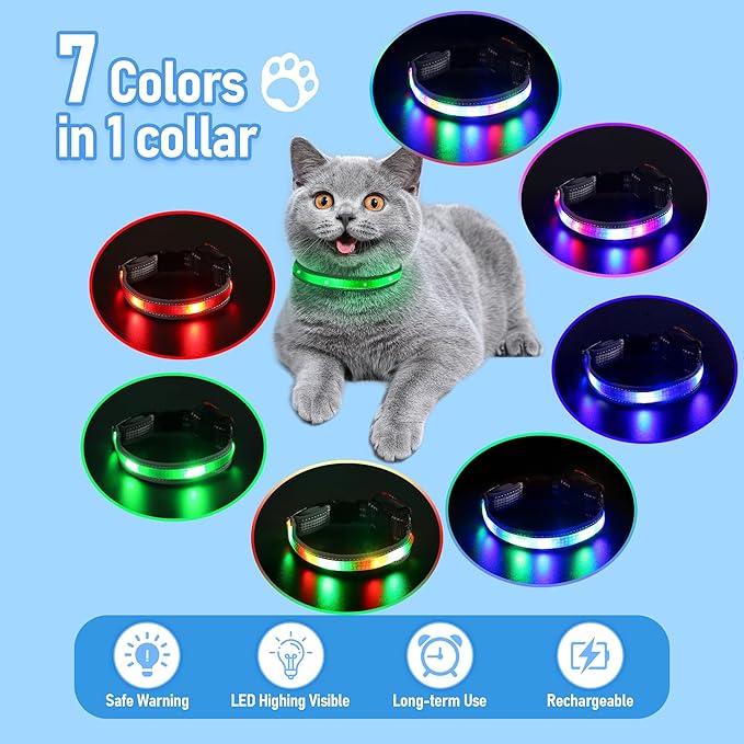 Cat Collar,Light Up Dog Collar, Rechargeable Waterproof LED Cat Collar with Remote, Breakaway Glow in Dark, Dog Lights for Night Walking