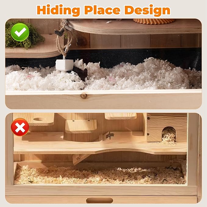 RUNSHED Hamster Cage Wooden Chew Proof, Large Hamster Cages and Habitats, Openable Top with Acrylic Sheets, Solid Built Small Animal Cage,Easy to Assemble
