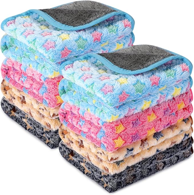 Tudomro 8 Pcs Guinea Pig Blankets Washable Small Pet Fleece Bedding Cage Liners Double Sided Pet Reusable Sleep Mat Pad Cover for Ferret Chinchilla Furniture Protection(Star,16 x 24 Inch)