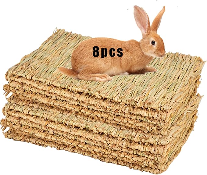 Hamiledyi Grass Mat for Rabbit Bunny Chew Toys Woven Bed Mat for Guinea Pig Chinchilla Squirrel Hamster Cat Dog and Small Animal (8PCS Grass mat)