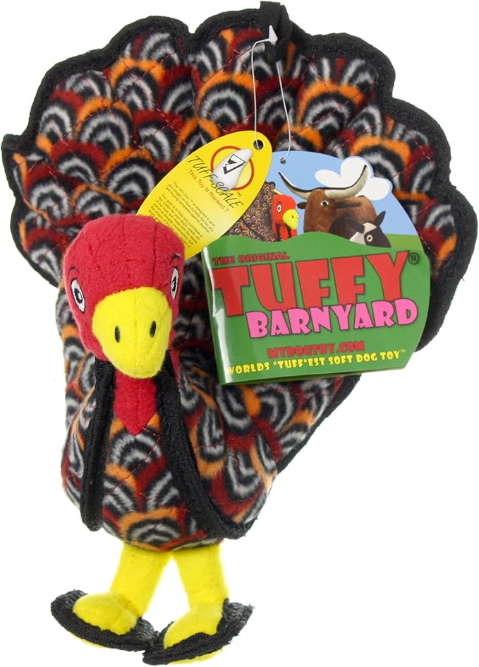 TUFFY - World's Tuffest Soft Dog Toy -Barnyard- Multiple Layers. Made Durable, Strong & Tough. Interactive Play (Tug, Toss & Fetch). Machine Washable & Floats. (Turkey, Jr 2 Pack)