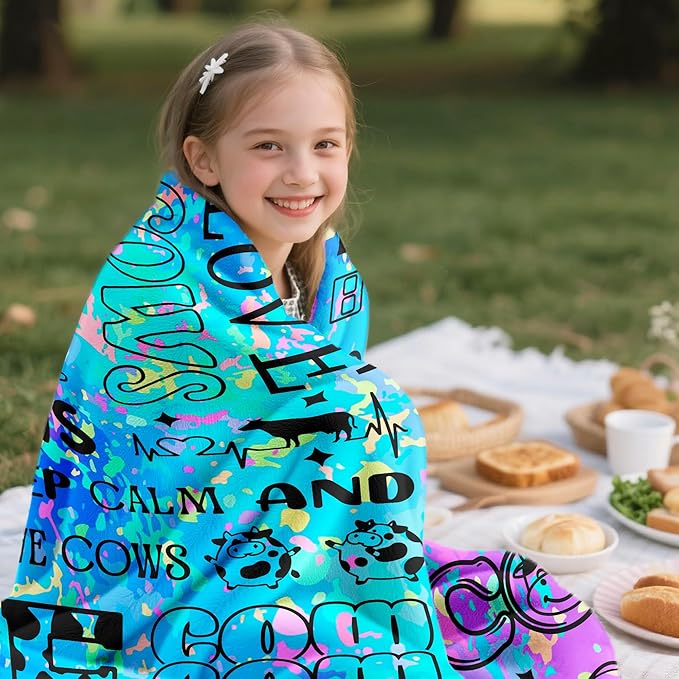 Cow Blanket Gifts for Cows Lovers Soft Flannel Cow Throw Blanket Birthday Stuff Gifts Bedding Decor for Kids Adults 50"x40"
