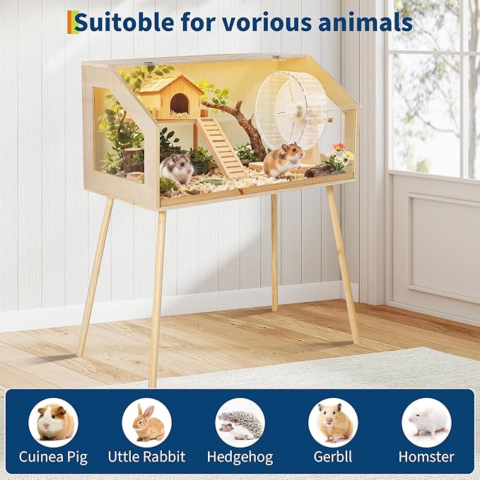 Garvee Hamster Cage with Legs, Large Syrian Hamster Habitats Enclosure with Chew Proof,Acrylic Window & Openable Top,Small Animal Cage for Guinea Pig, Chinchilla, Gerbil-40 l x 20" w x 47.5" h