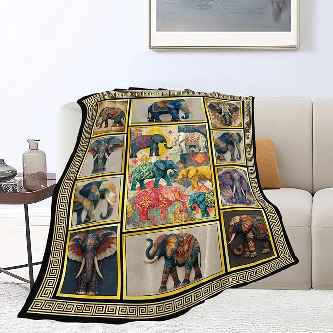 Elephant Throw Blanket Elephant Stuff Gifts for Kids Girls Boys Adults Women Men Soft Cozy Warm Plush Fluffy Fuzzy Fleece Blanket Decor 40''X50''