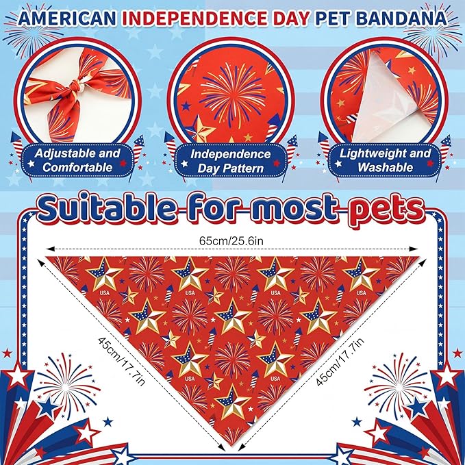 Weewooday 50 Pcs Patriotic Dog Bandanas Bulk Memorial Day Bandanas for Dogs Triangle Scarf Set for 4th of July 1776 Red White and Blue for Small Medium Large Outfit(Star, 25.6 x 17.7 x 17.7 Inch)