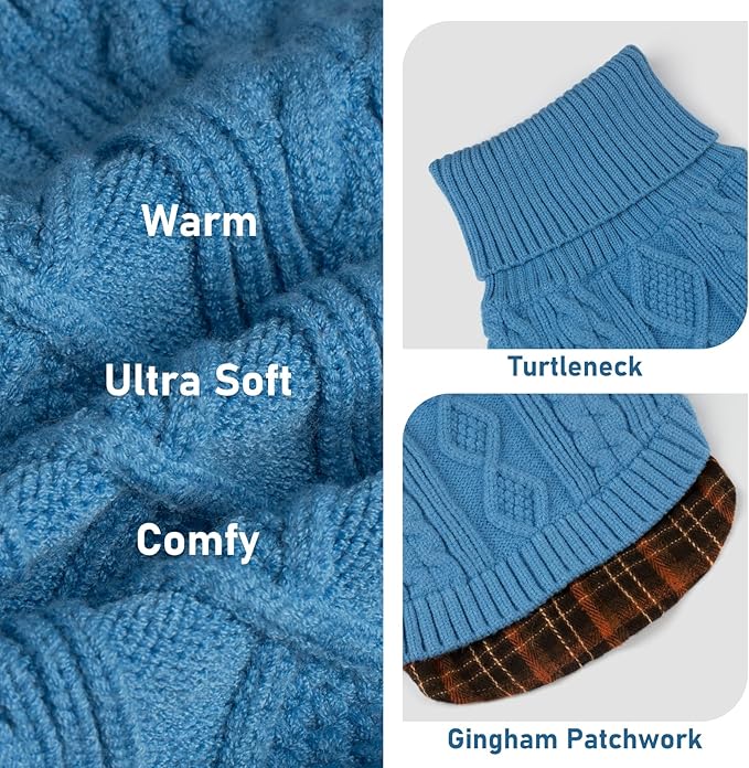 KYEESE Dog Sweater Stretchy Knitwear Cat Clothes Comfy Pet Coat for Fall Winter Cold Weather Warm Turtleneck Small Dogs Sweater with Gingham Patchwork Soft Pullover Dog Sweaters for Small Dogs Male