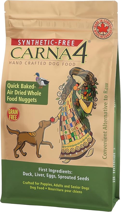 CARNA4 Air Dried Dog Food, Duck Recipe, Quick Baked Whole Food Nutrition with Sprouted Seeds, Natural Probiotics & Enzymes, No Synthetics, Grain-Free - 13lbs