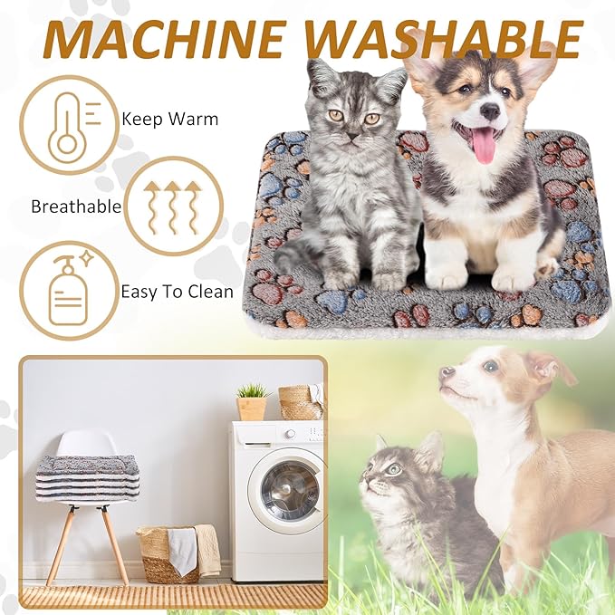 Tuanse 4 Pack Ultra Soft Dog Cat Bed Mat Small Animal Guinea Pig Bed with Cute Print Reversible Fleece Dog Crate Kennel Pad Cozy Washable Thickened Hamster Pet Beds Mat(13 x 19 Inches,Gray)