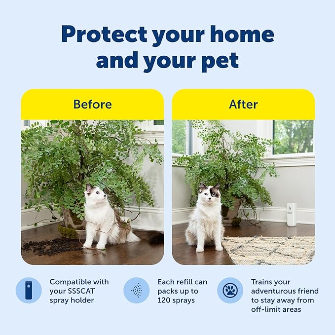 PetSafe SSSCAT Automatic Spray Pet Deterrent - Contactless Behavior Correction - Motion Sensor Air Burst - Odorless - Non-Staining - Versatile Placement Spray - Pack of 3 Refill Cans