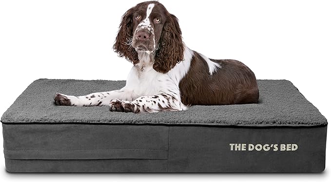 The Dog’s Bed Orthopedic Memory Foam Dog Bed for Large Dogs, Waterproof Washable Cover, Anti-Slip Base, Calming Surface – CertiPUR-Certified Foam, Grey Plush, 6 Inch Thick