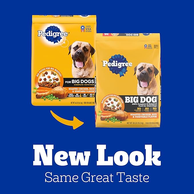 Pedigree Large Breed Dry Dog Food for Large Dogs, Roasted Chicken, Rice and Vegetable Flavor, 36 lb. Bag