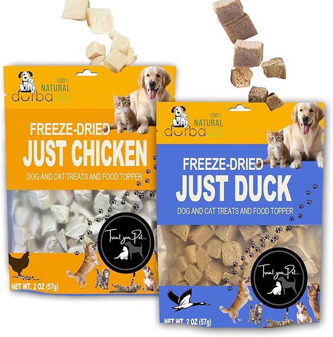 Freeze Dried Dog and Cat Treats Food Topper (2.0 oz, Duck & Chicken (2-Pack))