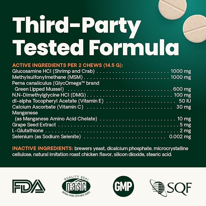 VetriScience Glycoflex 3 Clinically Proven Hip and Joint Supplement for Dogs - Maximum Strength Dog Supplement with Glucosamine, MSM, Green Lipped Mussel & DMG - 2 Pack (120 Chewable Tablets Each)